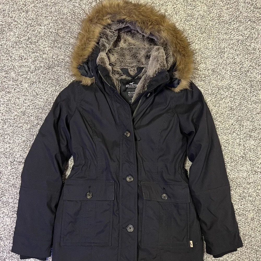 Hollister Teddy Lined Parka Heritage Collection Black EUC Small